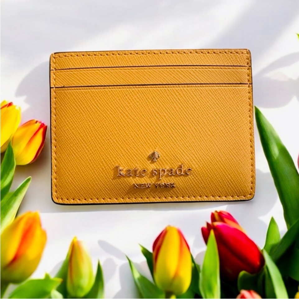 Kate Spade Madison Daffodil Yellow Card Holder In Saffiano Leather Gold Hardware